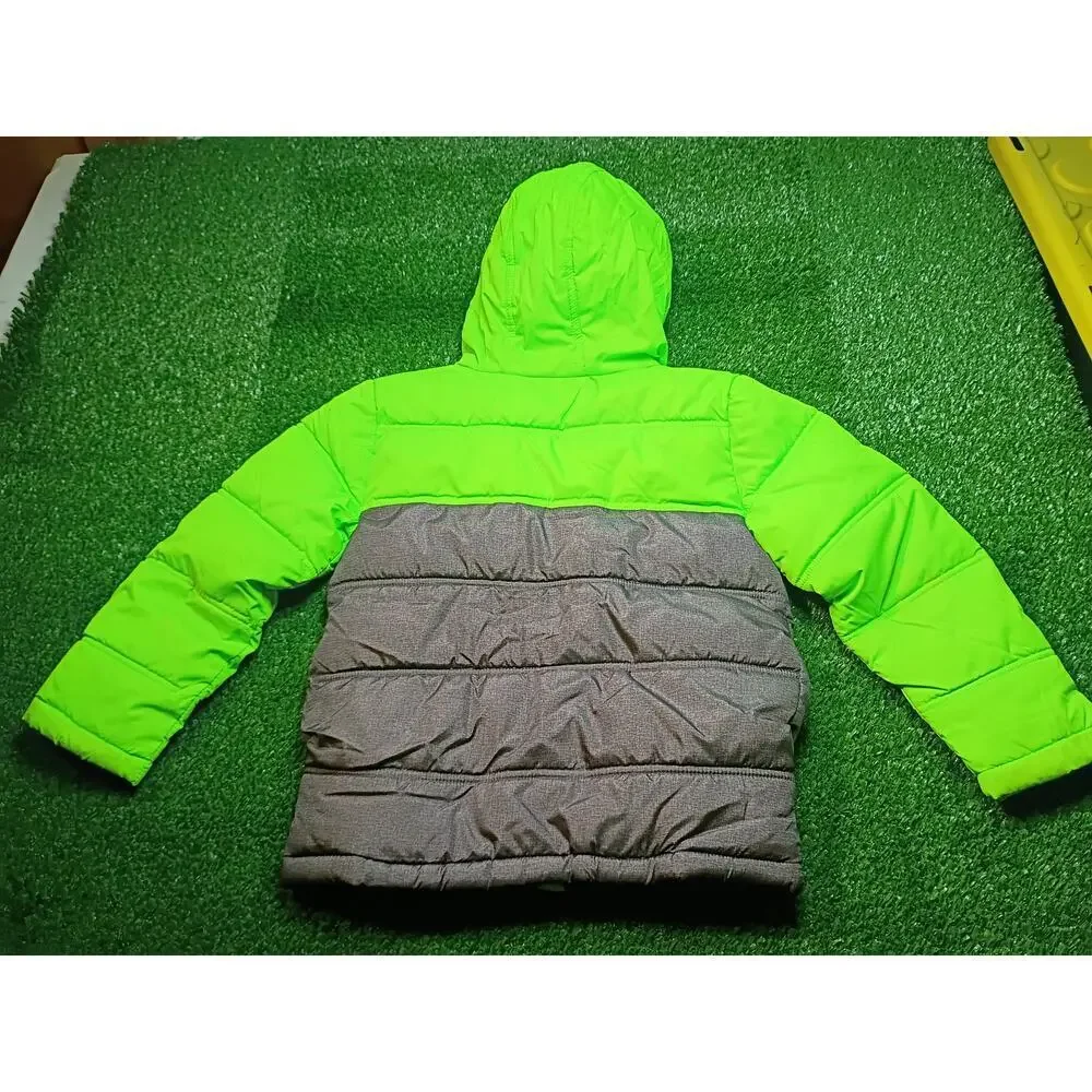 Cozy Faded Glory Kids' Gray & Green Puffer Jacket - Size 6/7